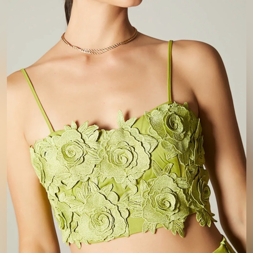 Crop Blouse with Flower Appliques